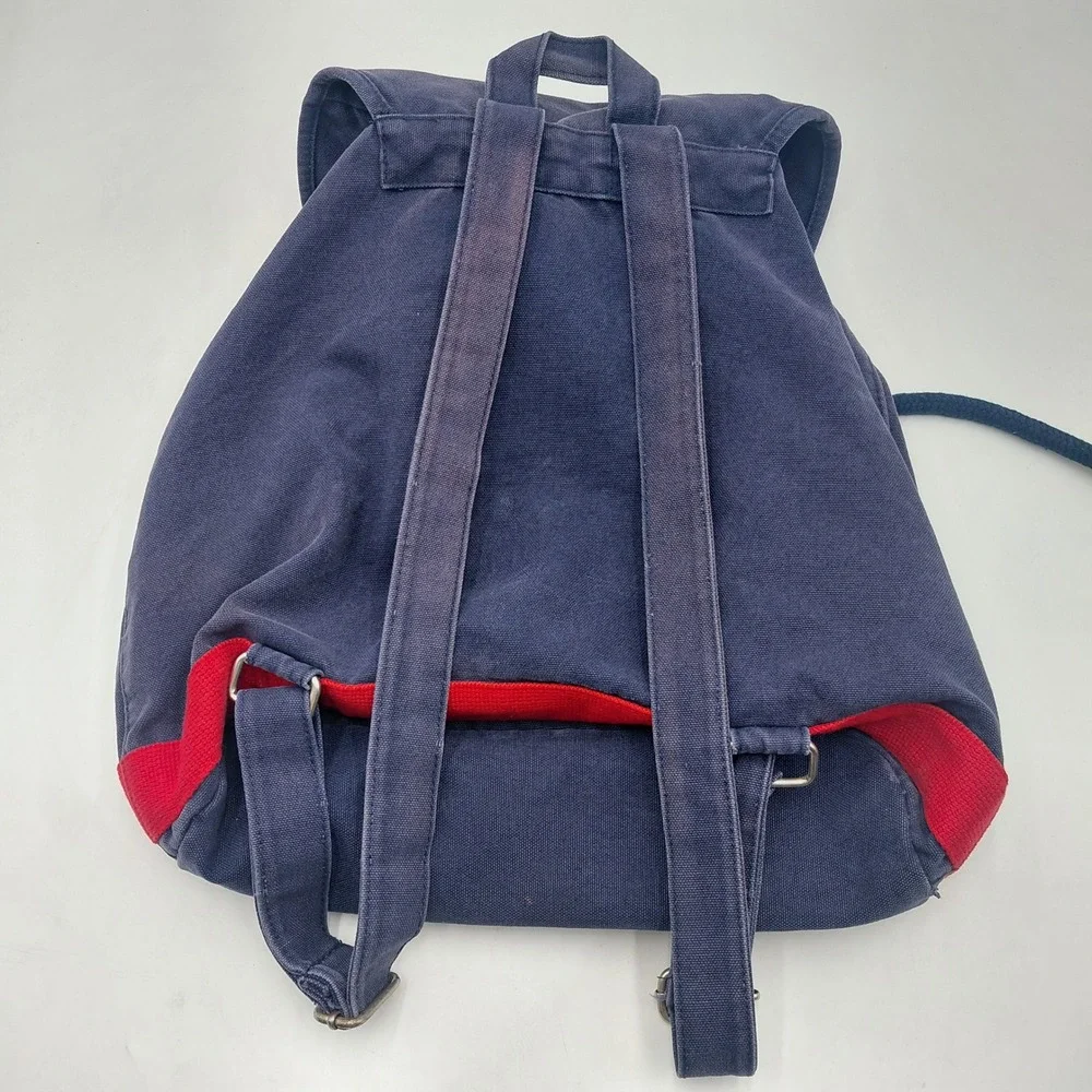 Vtg Tommy Hilfiger Canvas Backpack Navy Blue Red Flag Logo 90s Rucksack Y2K